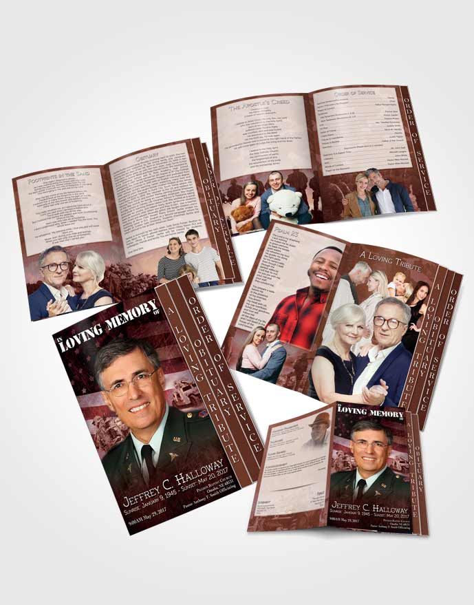 4 Page Grad Obituary Template Brochure Strawberry Army Salute