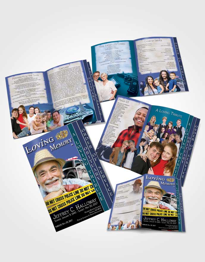 4 Page Grad Obituary Template Brochure Summer Police On Duty