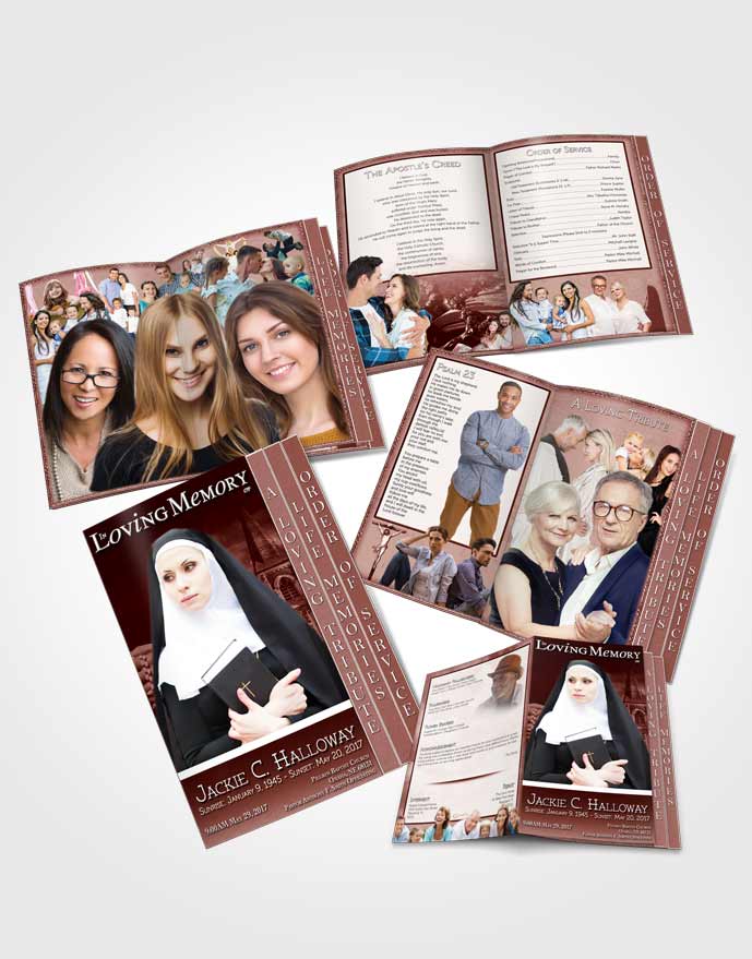 4 Page Grad Obituary Template Brochure Summer Ruby Heavenly Nun