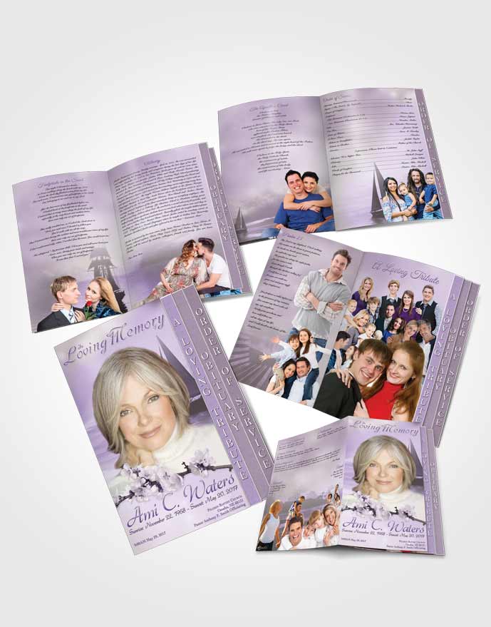 4 Page Grad Obituary Template Brochure Sunrise Sailor Lavender Honor
