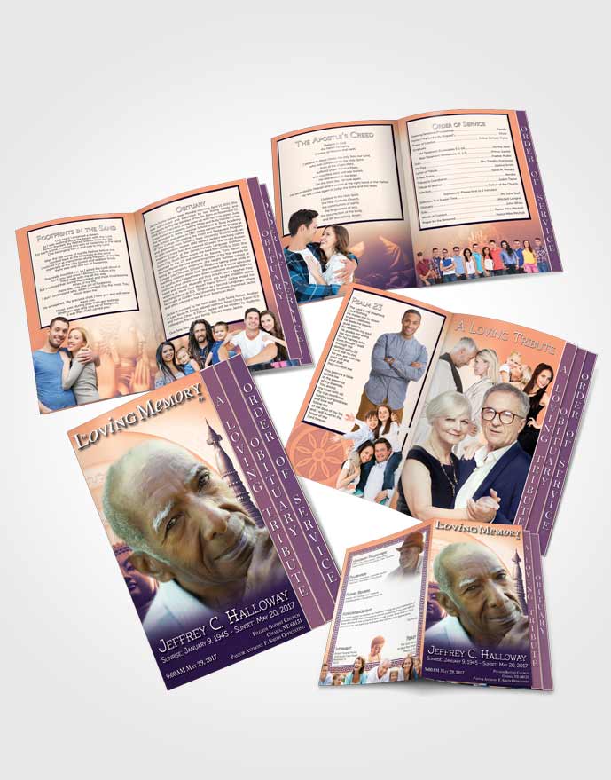 4 Page Grad Obituary Template Brochure Sunset Buddhist Faith