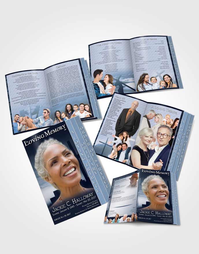 4 Page Grad Obituary Template Brochure Topaz Cross in the Sky