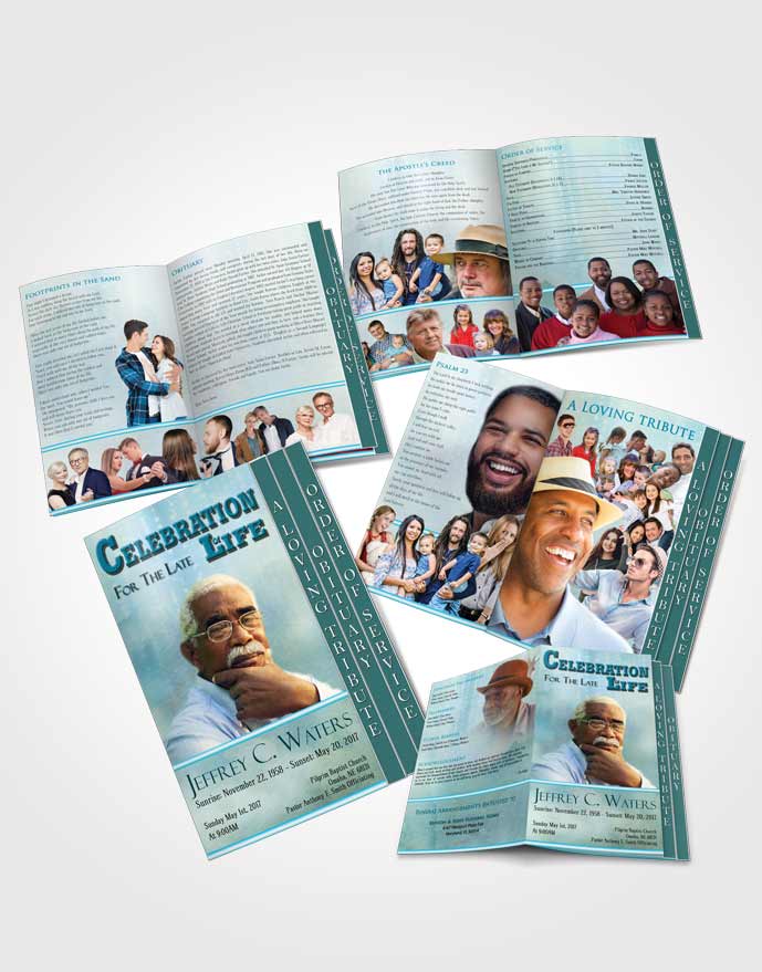 4 Page Grad Obituary Template Brochure Tranquil Waters Timeless Love