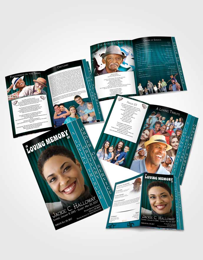 4 Page Grad Obituary Template Brochure Turquoise Actor