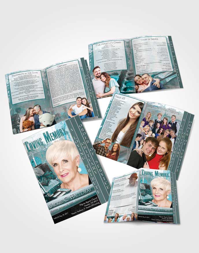 4 Page Grad Obituary Template Brochure Turquoise Ocean Painters Paradise