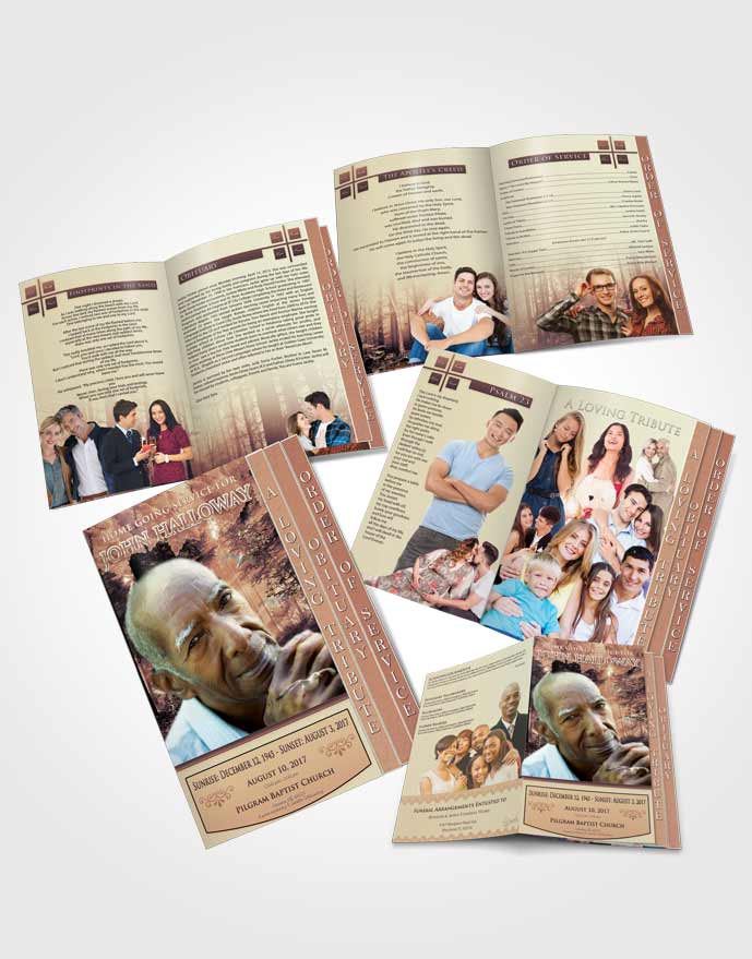 4 Page Grad Obituary Template Brochure Vintage Forest Laughter