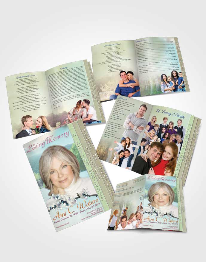 4 Page Grad Obituary Template Brochure Waterfall Heaven Evening Peace