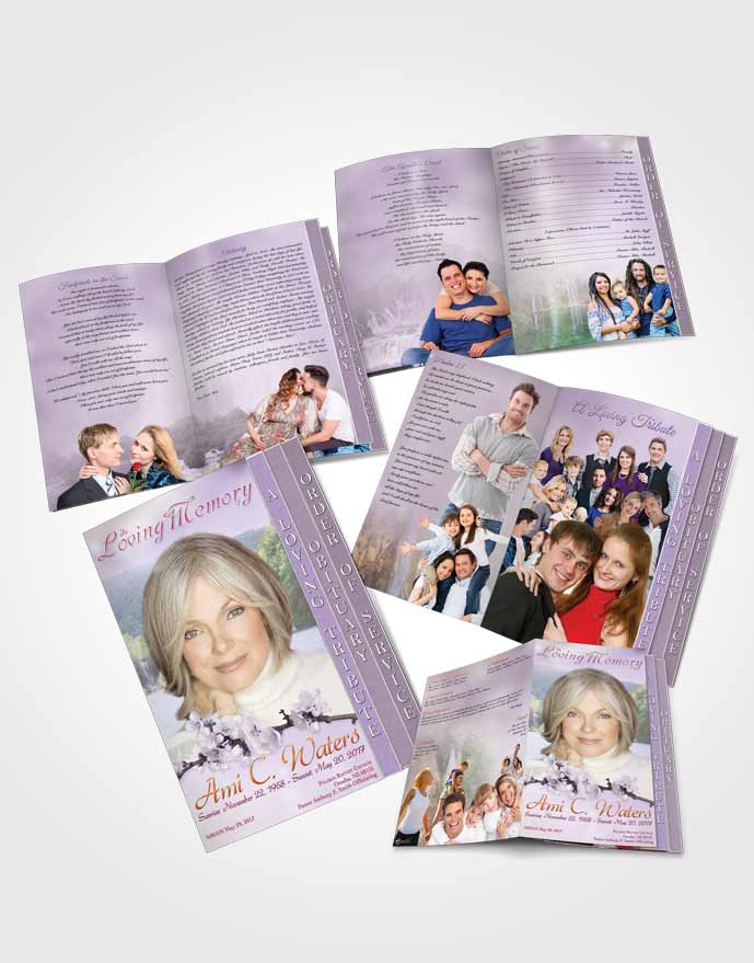 4 Page Grad Obituary Template Brochure Waterfall Heaven Lavender Honor