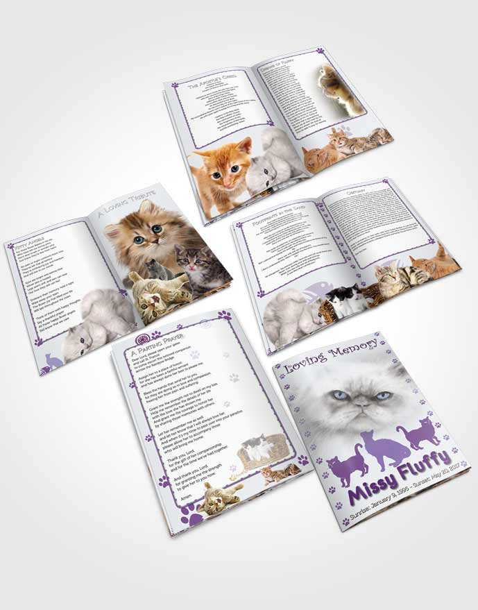 Booklet Memorial Folder Purple Fluffy Cat