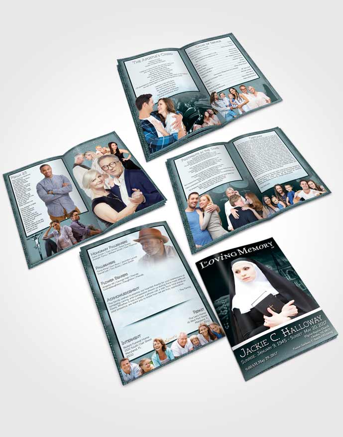 Booklet Memorial Folder Turquoise Heavenly Nun