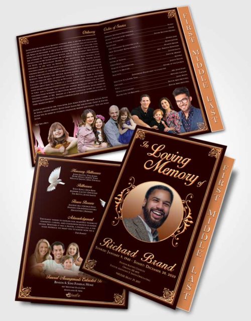 2 Page Graduated Step Fold Funeral Program Template Brochure Calm Class Dark