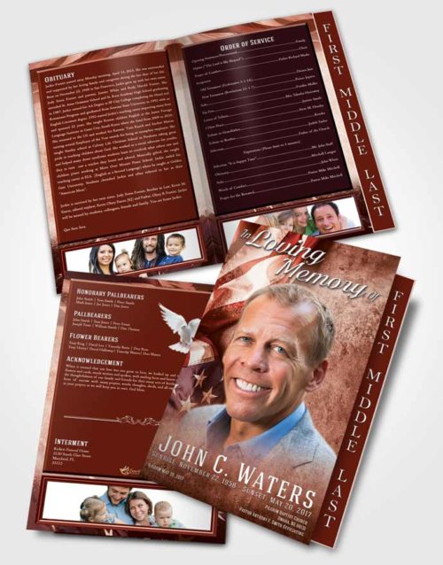 2 Page Graduated Step Fold Funeral Program Template Brochure Calm Stars and Stripes