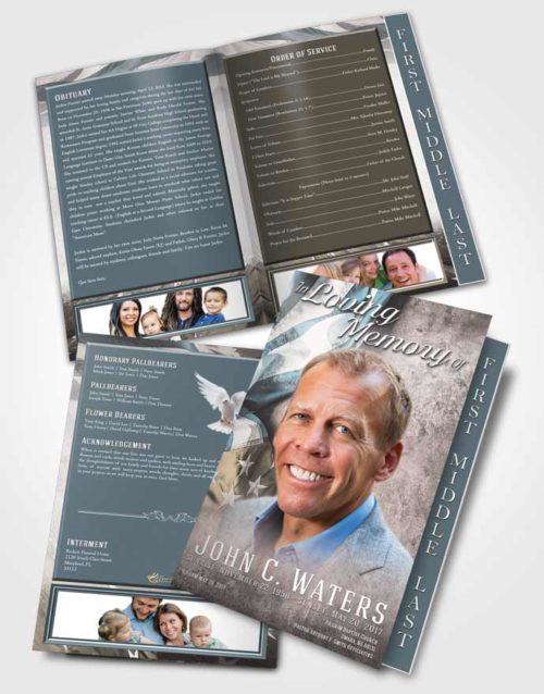 2 Page Graduated Step Fold Funeral Program Template Brochure Collected Stars and Stripes