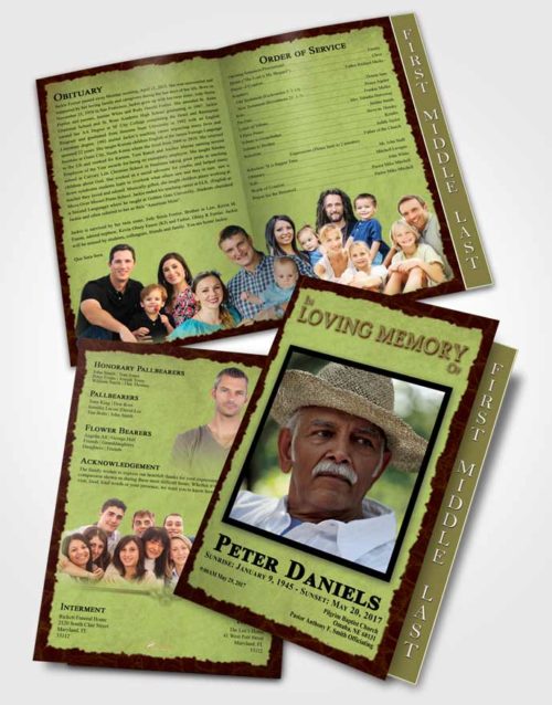 2 Page Graduated Step Fold Funeral Program Template Brochure Composed Outback