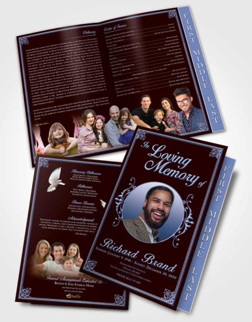 2 Page Graduated Step Fold Funeral Program Template Brochure Devoted Class Dark