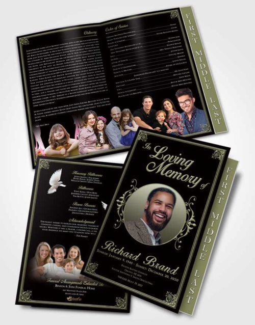2 Page Graduated Step Fold Funeral Program Template Brochure Evening Class Dark