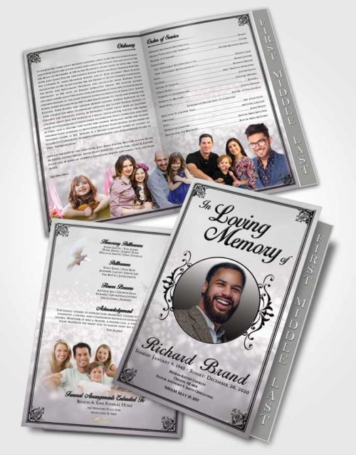 2 Page Graduated Step Fold Funeral Program Template Brochure Evening Class Light