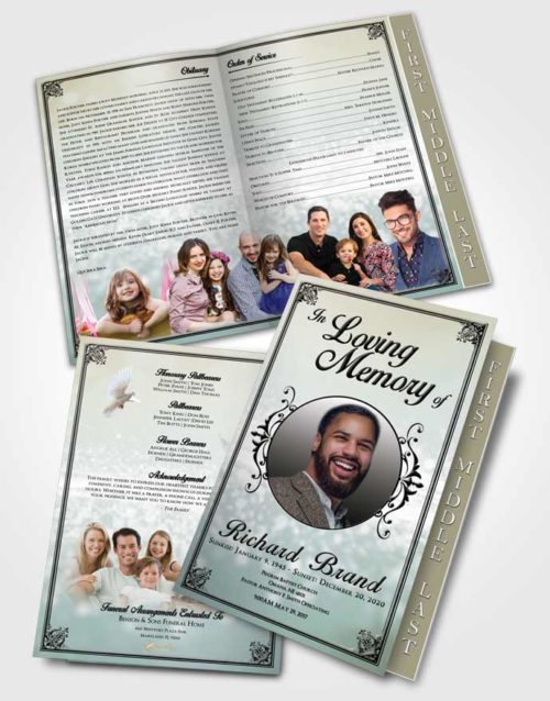 2 Page Graduated Step Fold Funeral Program Template Brochure Gentle Class Light