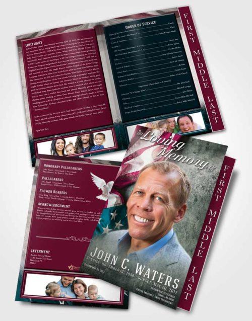 2 Page Graduated Step Fold Funeral Program Template Brochure Gentle Stars and Stripes