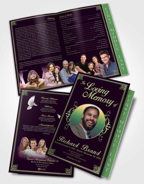 2 Page Graduated Step Fold Funeral Program Template Brochure Mellow Class Dark