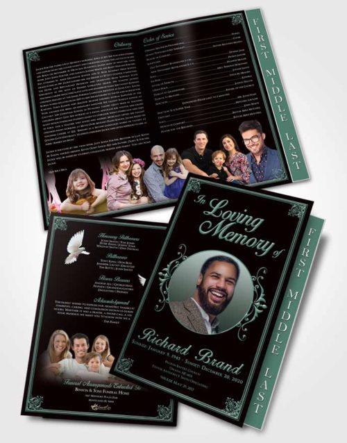 2 Page Graduated Step Fold Funeral Program Template Brochure Morning Class Dark