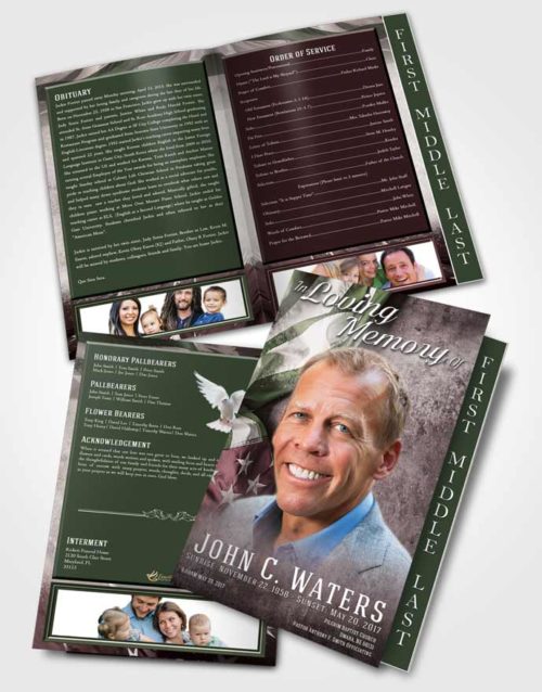 2 Page Graduated Step Fold Funeral Program Template Brochure Morning Stars and Stripes