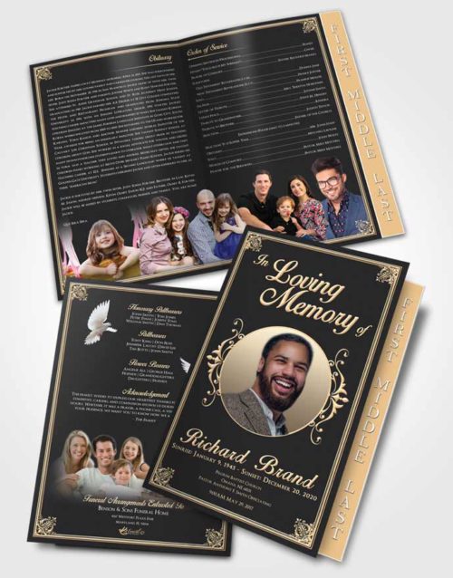 2 Page Graduated Step Fold Funeral Program Template Brochure Mystical Class Dark