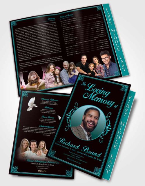 2 Page Graduated Step Fold Funeral Program Template Brochure Ocean Class Dark