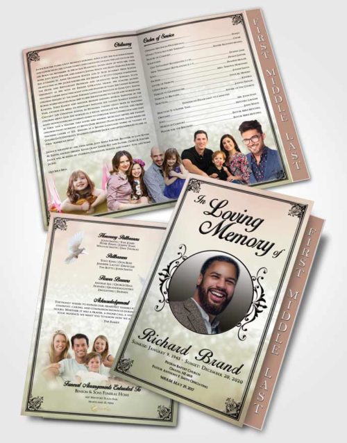 2 Page Graduated Step Fold Funeral Program Template Brochure Pink Faith Class Light