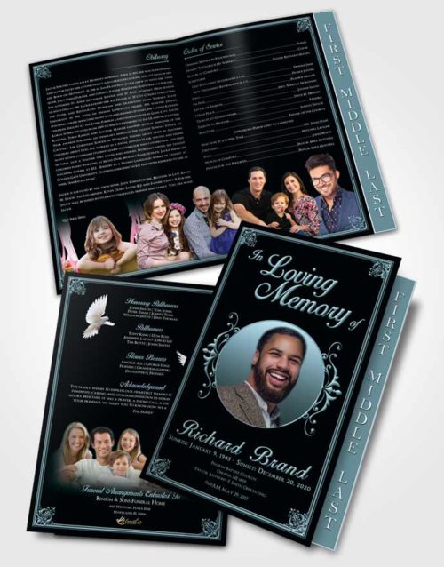 2 Page Graduated Step Fold Funeral Program Template Brochure Restful Class Dark