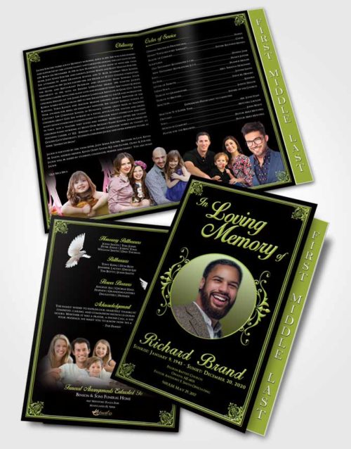 2 Page Graduated Step Fold Funeral Program Template Brochure Serene Class Dark