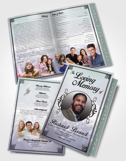 2 Page Graduated Step Fold Funeral Program Template Brochure Serene Class Light
