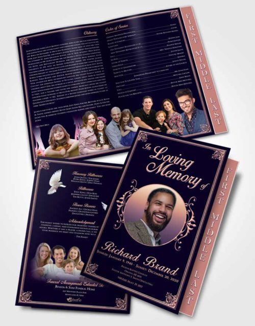 2 Page Graduated Step Fold Funeral Program Template Brochure Smooth Class Dark