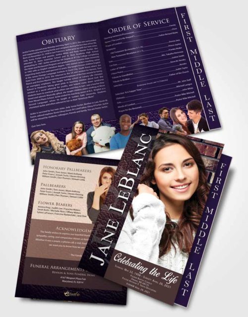 2 Page Graduated Step Fold Funeral Program Template Brochure Smooth Passion
