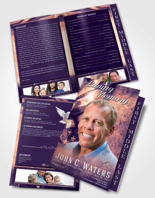 2 Page Graduated Step Fold Funeral Program Template Brochure Smooth Stars and Stripes