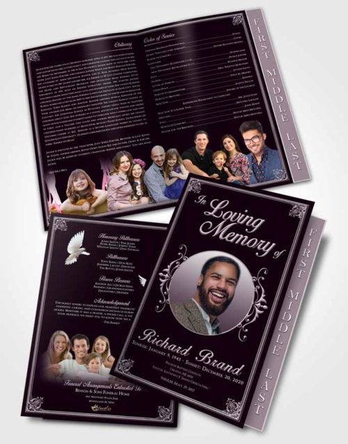 2 Page Graduated Step Fold Funeral Program Template Brochure Soft Class Dark