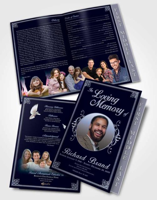 2 Page Graduated Step Fold Funeral Program Template Brochure Splendid Class Dark