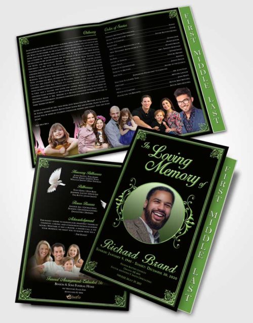 2 Page Graduated Step Fold Funeral Program Template Brochure Spring Class Dark