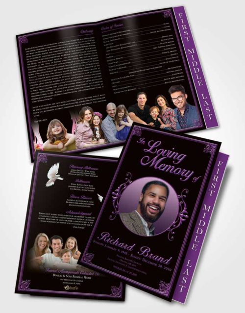 2 Page Graduated Step Fold Funeral Program Template Brochure Tranquil Class Dark