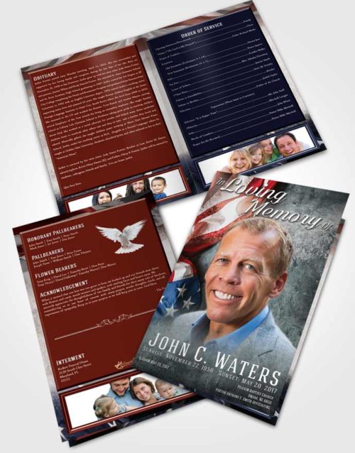 Bifold Order Of Service Obituary Template Brochure Afternoon Stars and Stripes