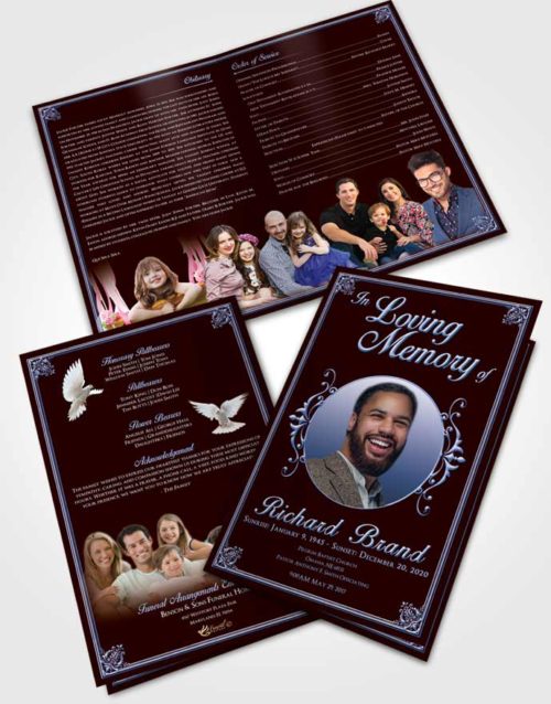 Bifold Order Of Service Obituary Template Brochure Devoted Class Dark