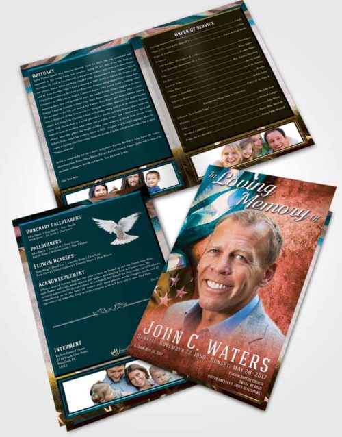 Bifold Order Of Service Obituary Template Brochure Devoted Stars and Stripes