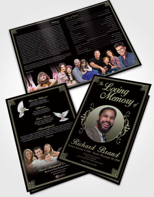 Bifold Order Of Service Obituary Template Brochure Evening Class Dark