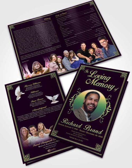 Bifold Order Of Service Obituary Template Brochure Mellow Class Dark