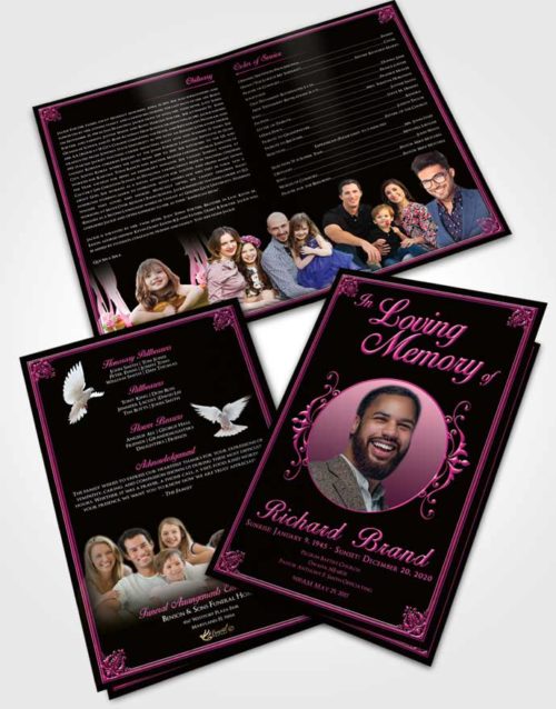 Bifold Order Of Service Obituary Template Brochure Pink Faith Class Dark