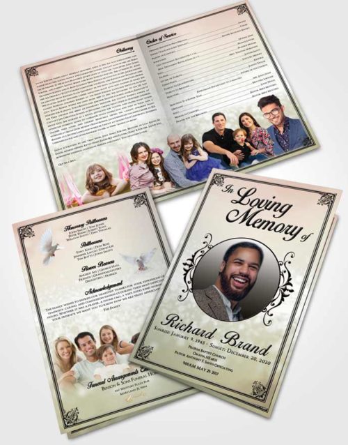 Bifold Order Of Service Obituary Template Brochure Pink Faith Class Light