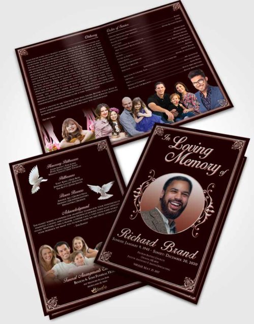 Bifold Order Of Service Obituary Template Brochure Ruby Love Class Dark