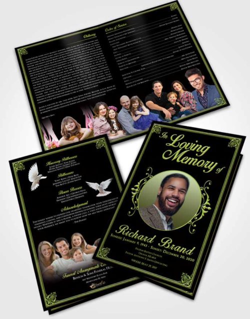 Bifold Order Of Service Obituary Template Brochure Serene Class Dark