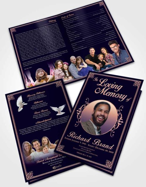 Bifold Order Of Service Obituary Template Brochure Smooth Class Dark