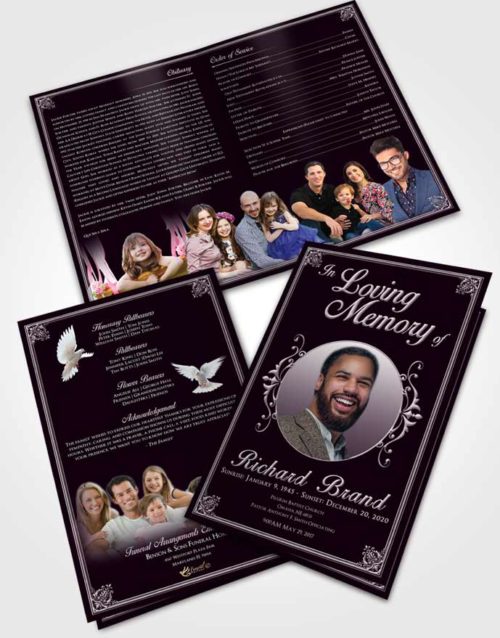 Bifold Order Of Service Obituary Template Brochure Soft Class Dark